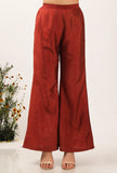 Set Of 3: Zoon Floral Chintz Front Open Shrug With Rust Strappy Blouse & Palazzo Pants