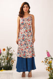 Set Of 3: Bella Floral Chintz Cowl Neck Kurta Dress With Organza Pallazo Pants & Organza Dupatta