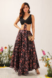 Set Of 3: Zoon Solid Silk Blouse With Floral Chintz Lehanga Skirt & Organza Tasseled Dupatta