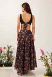 Set Of 3: Zoon Solid Silk Blouse With Floral Chintz Lehanga Skirt & Organza Tasseled Dupatta