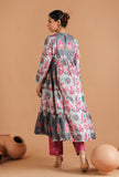 Set Of 3: Aashna Allover Kalamkari Tier Kurta Set With Sheer Organza Dupatta