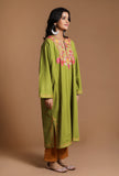 Light Olive Green Aari Embroidered Kashmiri Phiran-Free Size