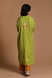 Light Olive Green Aari Embroidered Kashmiri Phiran-Free Size