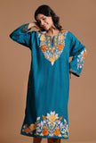 Venice Blue Aari Embroidered Kashmiri Phiran-Free Size