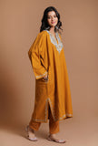 Orange Gold Aari Embroidered Kashmiri Phiran-Free Size