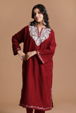 Old Brick Aari Embroidered Kashmiri Phiran-Free Size