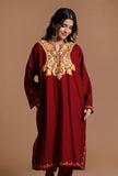 Vivid Auburn Aari Embroidered Kashmiri Phiran-Free Size
