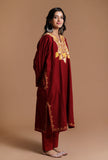 Vivid Auburn Aari Embroidered Kashmiri Phiran-Free Size