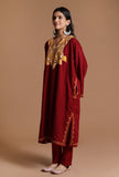 Vivid Auburn Aari Embroidered Kashmiri Phiran-Free Size