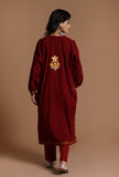 Vivid Auburn Aari Embroidered Kashmiri Phiran-Free Size