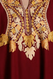 Vivid Auburn Aari Embroidered Kashmiri Phiran-Free Size