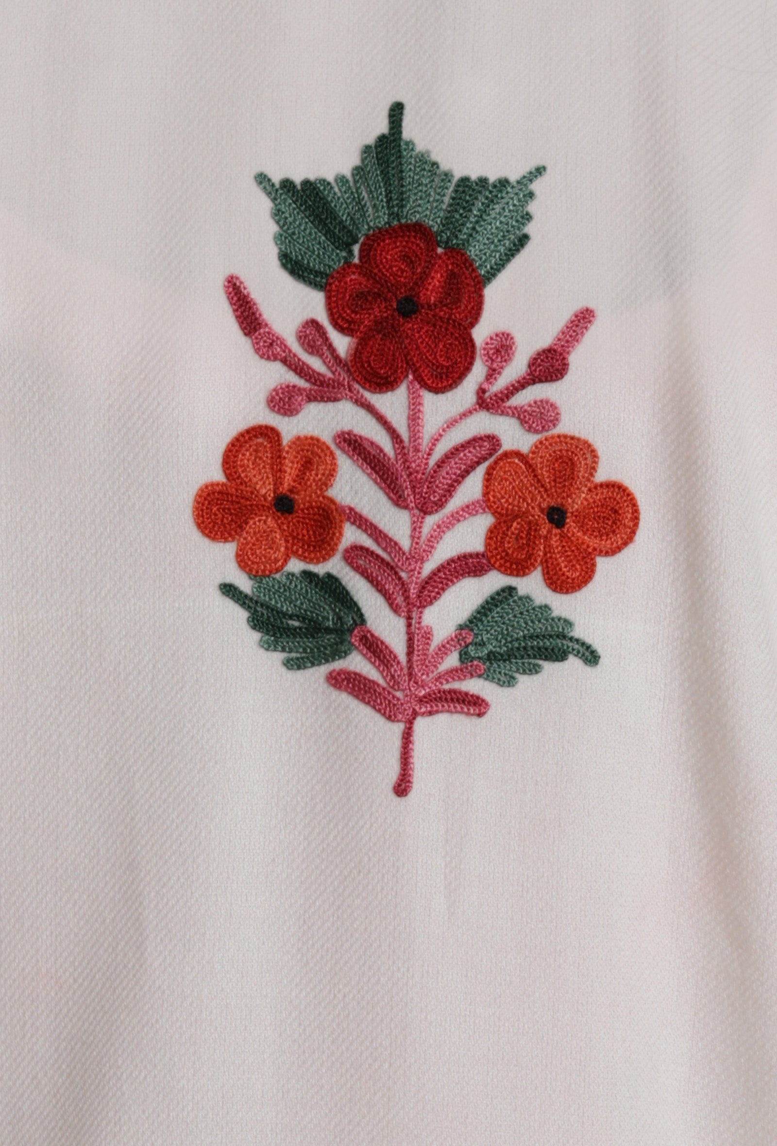 White Aari Embroidered Kashmiri Phiran-Free Size