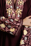 Maroon Oak Aari Embroidered Kashmiri Phiran-Free Size