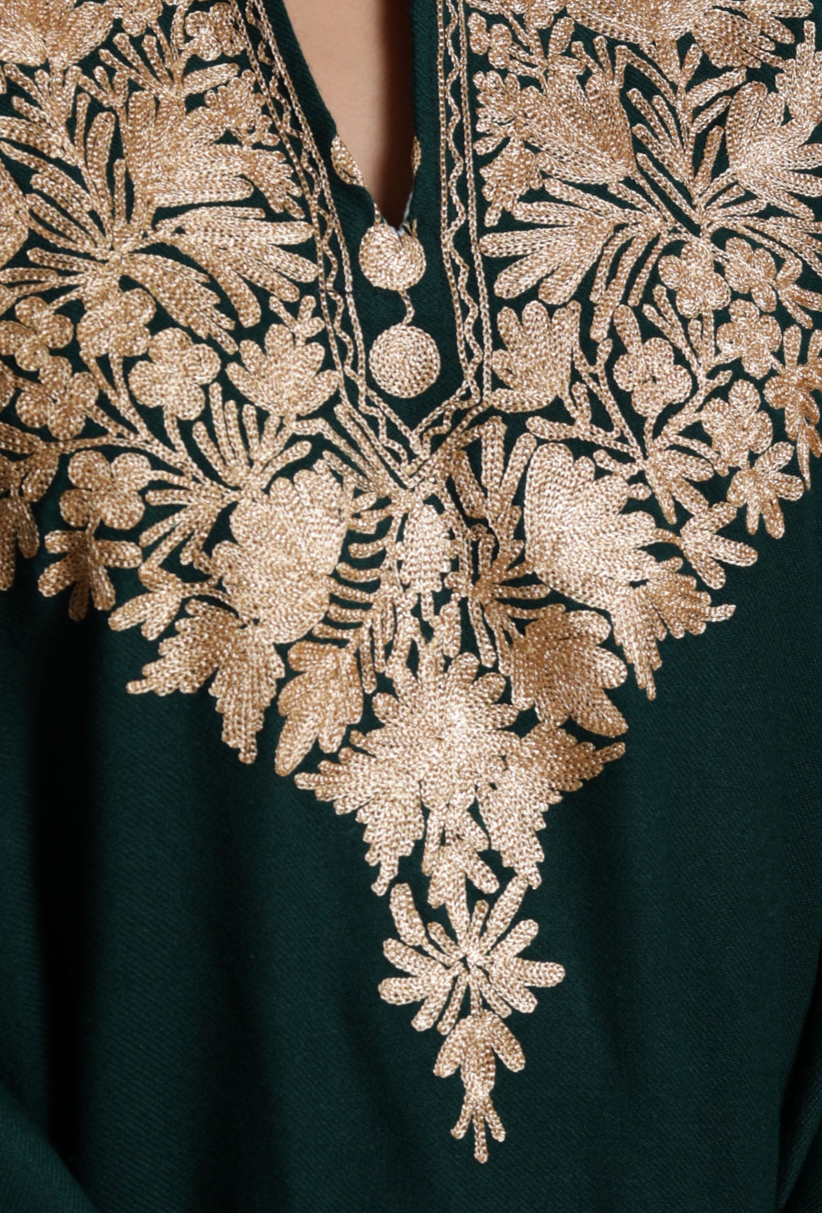 Timber Green Aari Embroidered Kashmiri Phiran-Free Size