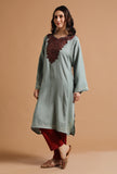 French Grey Kashmiri Sozni Embroidery Phiran-Free Size