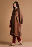 Irish Coffee Kashmiri Sozni Embroidery Phiran-Free Size