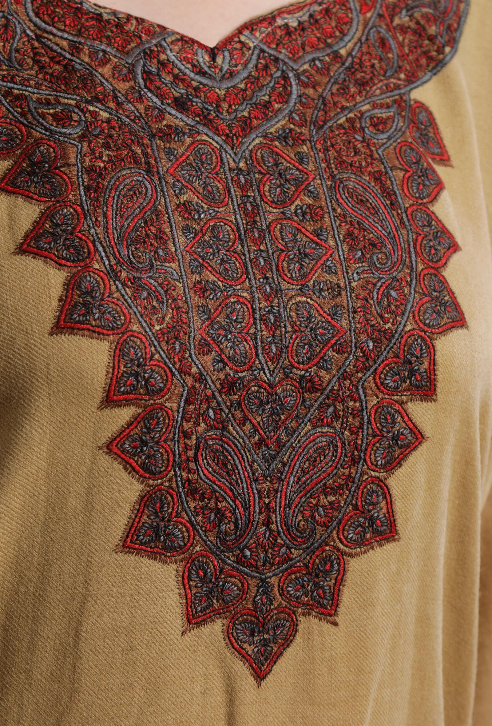 Camel Kashmiri Sozni Embroidery Phiran-Free Size
