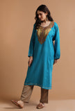 Curious Blue Kashmiri Sozni Embroidery Phiran-Free Size