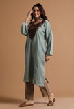 Warm Grey Kashmiri Sozni Embroidery Phiran-Free Size