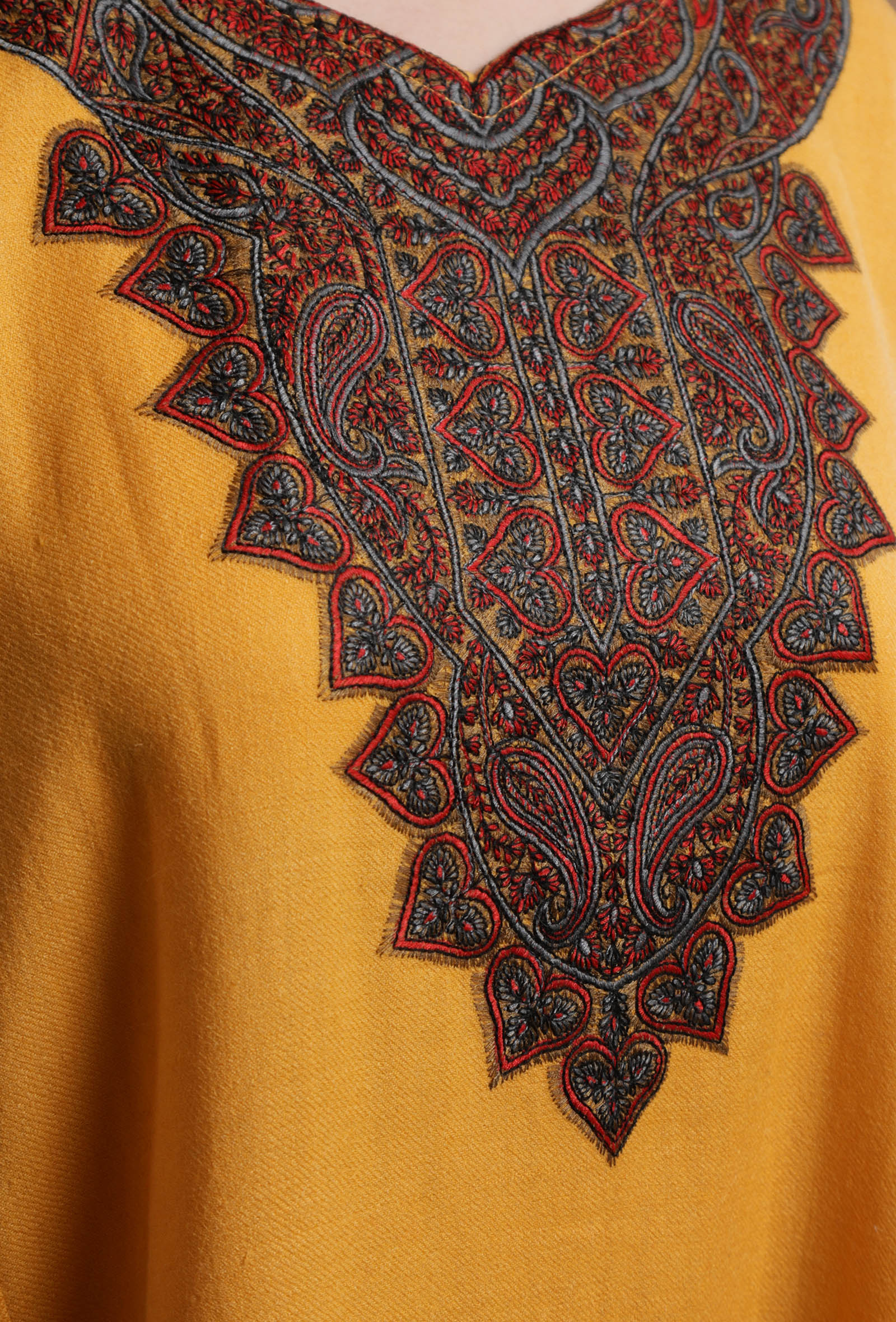 Cadmium Orange Kashmiri Sozni Embroidery Phiran-Free Size