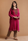 Purplish Red Kashmiri Sozni Embroidery Phiran-Free Size