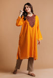 Yellow Orange Kashmiri Sozni Embroidery Phiran-Free Size