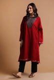 Red Kashmiri Sozni Embroidery Phiran-Free Size