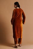 Set Of 3: Rusty Red Kashmiri Tilla Embroidery Phiran With Pant and Dupatta-Free Size