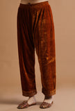 Set Of 3: Rusty Red Kashmiri Tilla Embroidery Phiran With Pant and Dupatta-Free Size