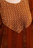 Set Of 3: Rusty Red Kashmiri Tilla Embroidery Phiran With Pant and Dupatta-Free Size