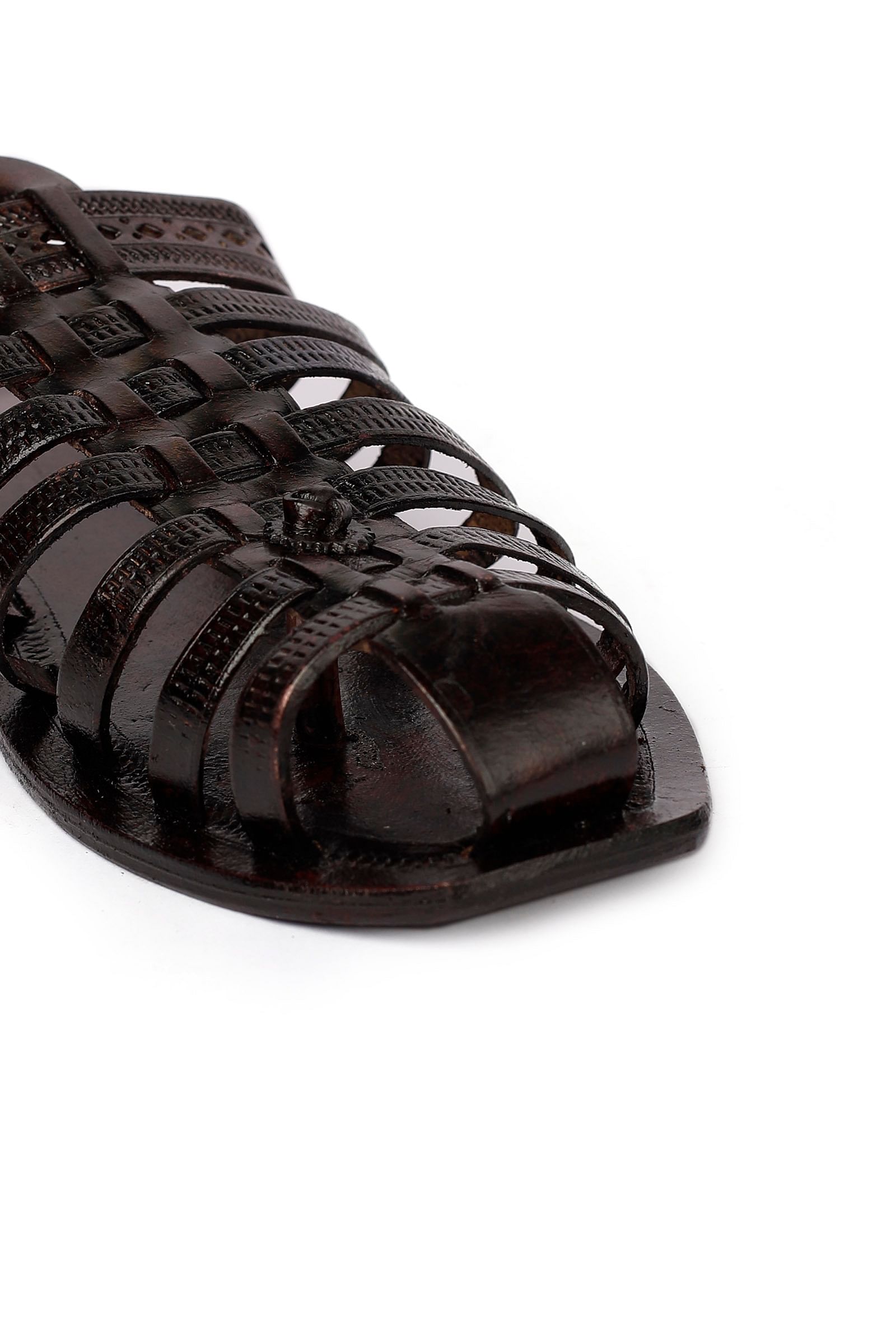 Onyx Black Braided Pure Leather Kolhapuri Sandals – TJORI