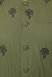 Set of 3 - Safeda Cotton Kurta & Pyjama with Olive Green Nehru Jacket