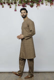 Set of 2: Mud Brown Cotton Block Print Kurta and Pyjama