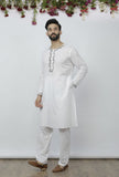 Set of 2: White Cotton Block Print Kurta and Salwar