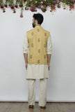 Set of 3 - Off White Kurta Pyjama with Light Brown Nehru Jacket