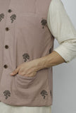 Dusky Brown Cotton Block Print Nehru Jacket