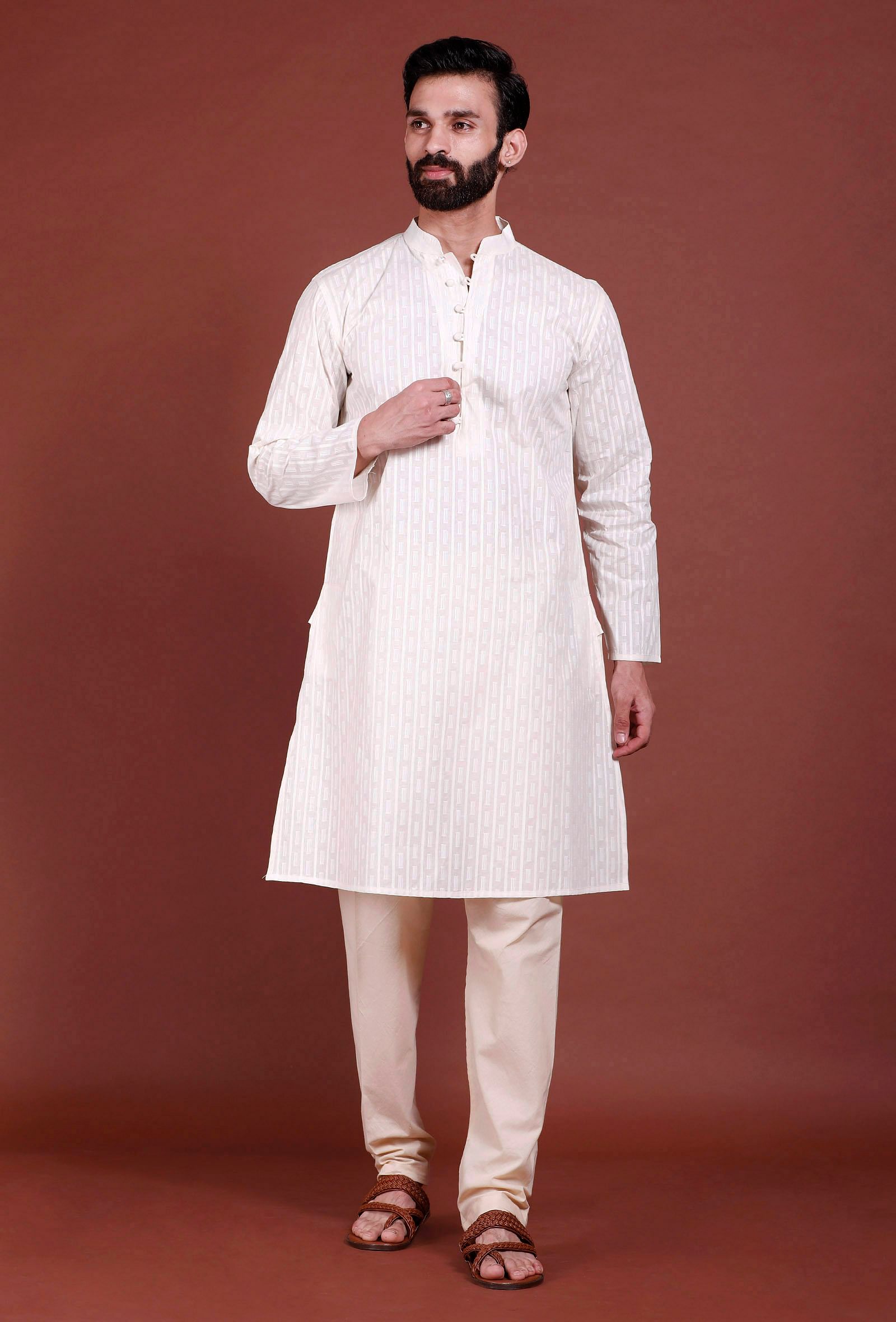 Set of 2 - Off-white Malmal Kurta Pyjama Set