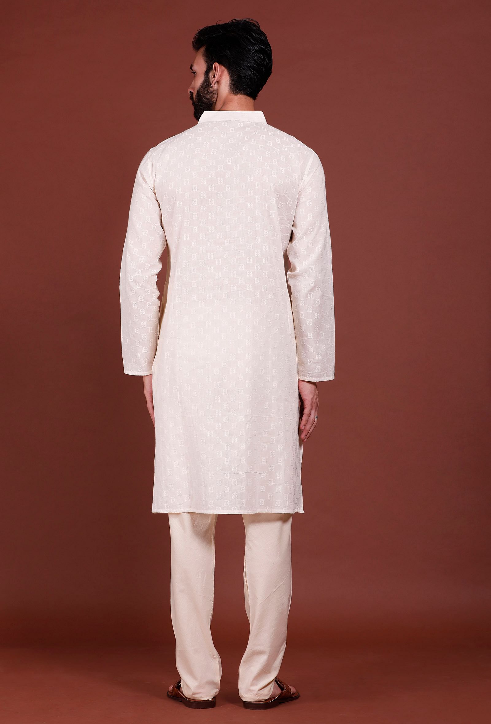 Set of 2 - Offwhite Brick Malmal Kurta Pyjama Set