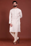 Set of 2 - Offwhite Stripes Malmal Kurta Pyjama Set