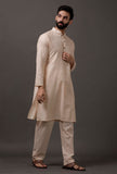 Set of 2: Cream Cotton Silk Check Kurta Pajama