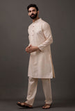 Set of 2: Cream Cotton Silk Check Kurta Pajama