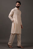 Set of 2: Cream Cotton Silk Check Kurta Pajama