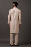 Set of 2: Cream Cotton Silk Check Kurta Pajama