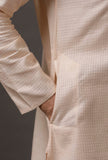 Set of 2: Cream Cotton Silk Check Kurta Pajama