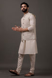 Set of 3: Beige Kurta pajama with Brown Waist coat