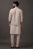 Set of 3: Beige Kurta pajama with Brown Waist coat