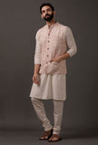 Set of 3: beige kurta pajama with pink waist coat