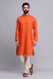 Set of 2: Tangerine Orange Cotton Kurta and Pajama