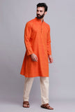 Set of 2: Tangerine Orange Cotton Kurta and Pajama