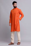 Set of 2: Tangerine Orange Cotton Kurta and Pajama